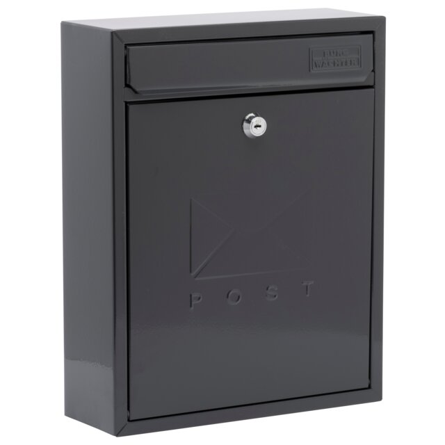 Burg-Wachter Anthracite Compact Wall Mounted Galvanised Steel Post Box - 26x33x9cm Black Anthracite
