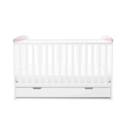 Ickle Bubba Coleby Style Cot Bed with Under Drawer Elephant Love Pink - Premium Sprung Mattress