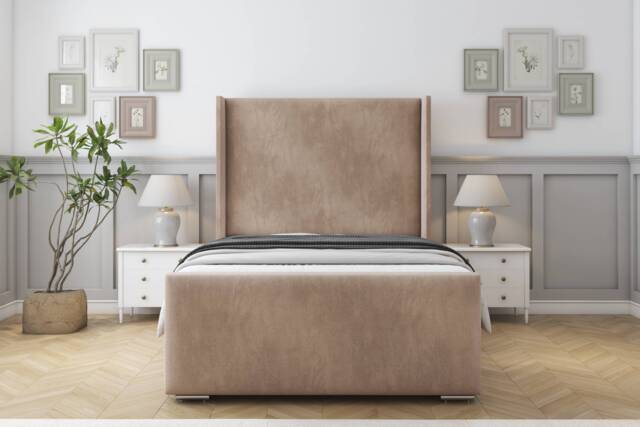 "Sloomy Devonshire Mink Naples Bed Frame With 50"" Upholstered Wingback Headboard 6' Super King"