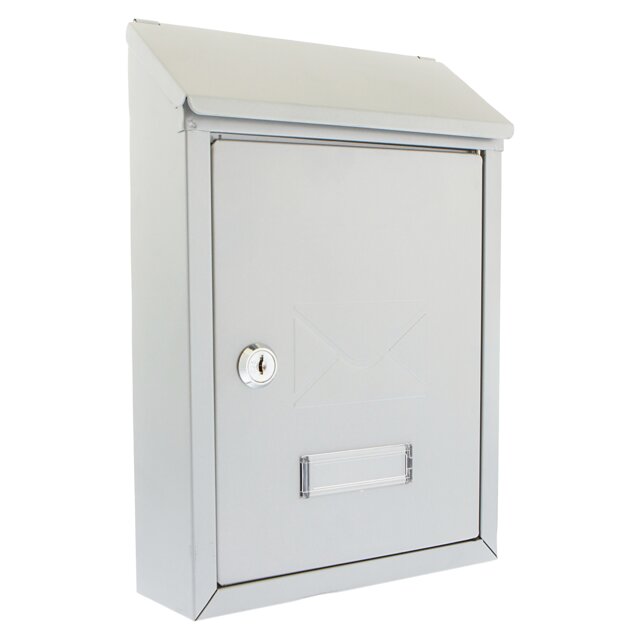 Burg-Wachter Silver Avon Dual Entry Wall Mounted Galvanised Steel Lockable Weatherproof Post Box - 21x30x7cm Silver Silver
