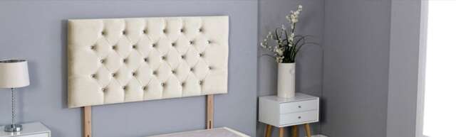 "Cream Plush Velvet Chesterfield Headboard Cream 4FT Small Double 20""inch Headboard"