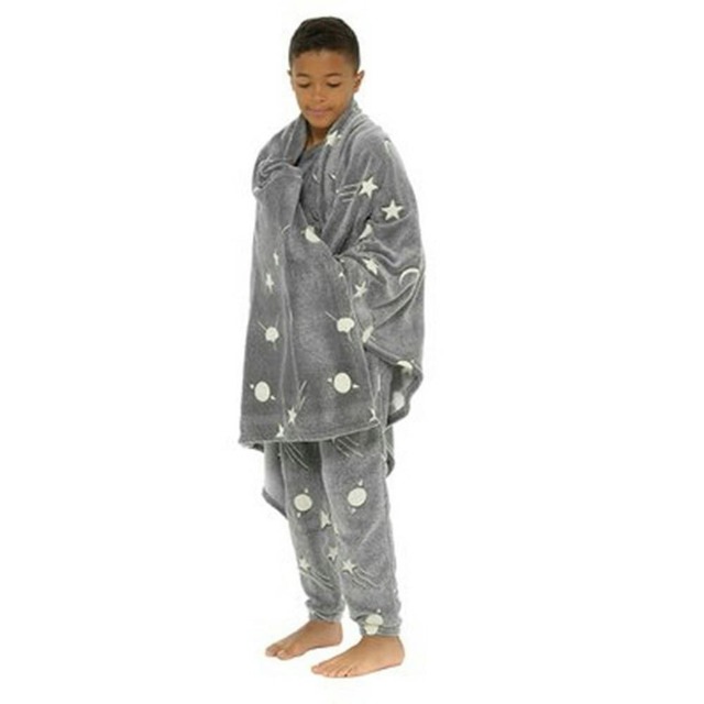 RJM Planets Print Glow In The Dark Blanket - Grey - One Size