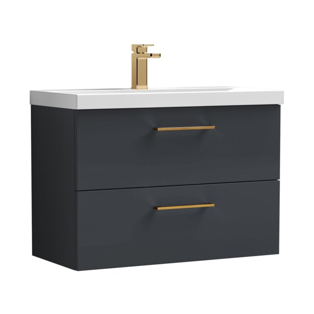 Balterley Wall Hung Bathroom 2 Drawer Vanity Unit and 1 Tap Hole Ceramic Basin, with Handles Grey