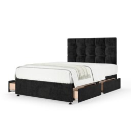 Ortho Classic Orthopaedic Black Naples Velvet 4 Drawer Divan Set And Pearl Headboard Double