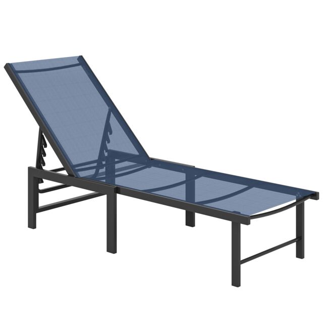 Outsunny Sun Lounger, 5-Level Reclining Sun Lounger Chair, Dark Blue Blue