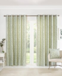 Sade - Fully Lined Floral Curtains - Eyelet - Polycotton (Green, 46'' x 72'' - 117cm x 183cm (Pair))