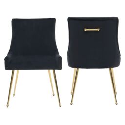 Set of 2 Viviana Velvet Dining Chairs with Gold Legs and Ring Handle - Modern Upholstered Accent Chair Grey Grey