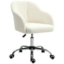 HOMCOM Vanity Swivel Chair, Teddy Fleece Office Desk Chair with Adjustable Height for Home, Study, Bedroom, Makeup, Cream White