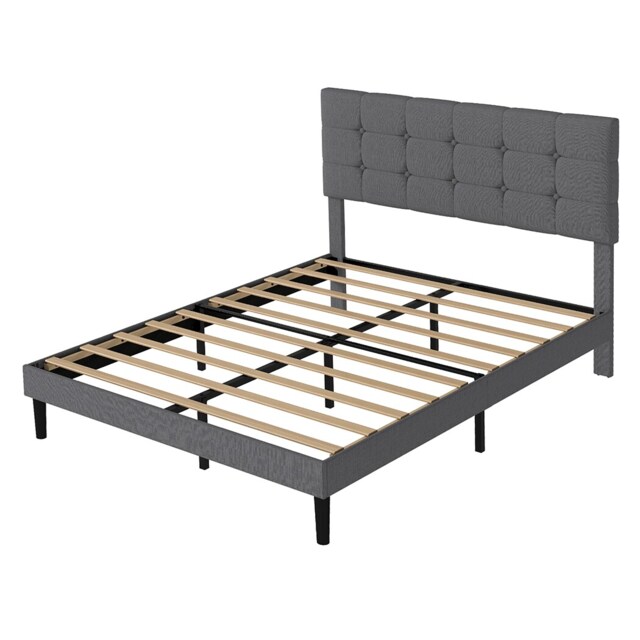 Levede Bed Frame Upholstered Linen Headboard Tufted Wooden Slat Double Size Grey Grey Double Double