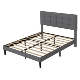 Levede Bed Frame Upholstered Linen Headboard Tufted Wooden Slat Double Size Grey Grey Double Double