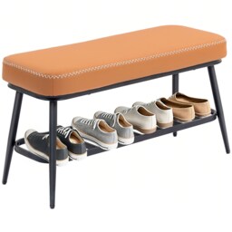 HOMCOM Shoe Bench, PU Leather Shoe Storage Bench for Entryway, Brown Brown