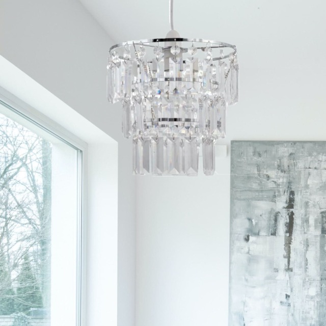 Three Tier Acrylic Crystal Light Shade Clear Chrome Medium 1