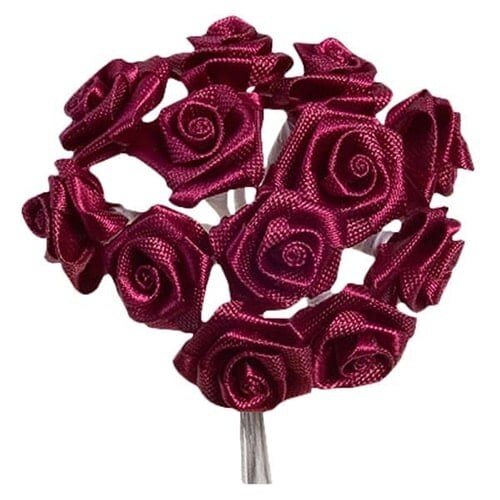 Burgundy Fabric Ribbon Roses - 12 Bunches of 12