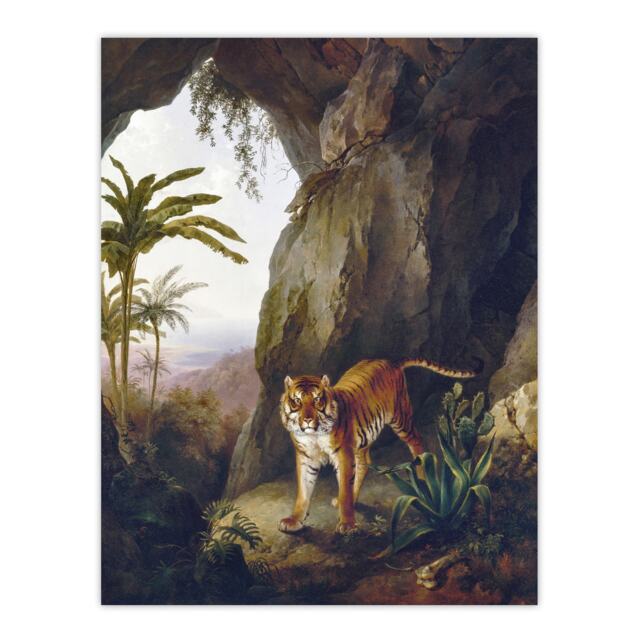 Tiger in Cave Big Cat Oil Painting Agasse Huge Wall Art Poster Print