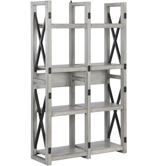 Gr8 Home Dorel Wildwood Wood Veneer Bookcase Room Divider Shelving Unit Rack Rustic White