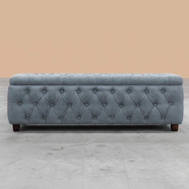 180cm Riga Ottoman Storage Box with Wooden Legs, Silver Velvet Upholstered Chesterfield Storage Ottoman Box