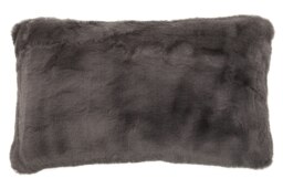 Orsina Grey Rectangular Faux Fur Cushion, Luxe Feather-Filled Throw Pillow with Faux-Suede Reverse, Grey Cushion