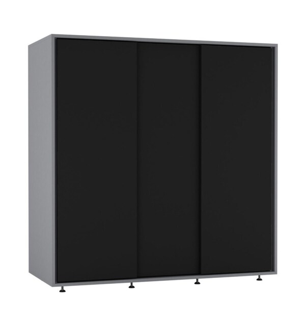 120cm 3 Sliding Doors Children Kids Wardrobe Bedroom Storage Closet Hanging Rail Multi Grey with Black Doors 1