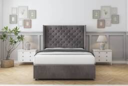 "Sloomy Dior Slate Naples Divan Bed With Mattress 2 Drawers Footend With 54"" Wingback Headboard 4' Small Double Grey Slate Small Double 1"
