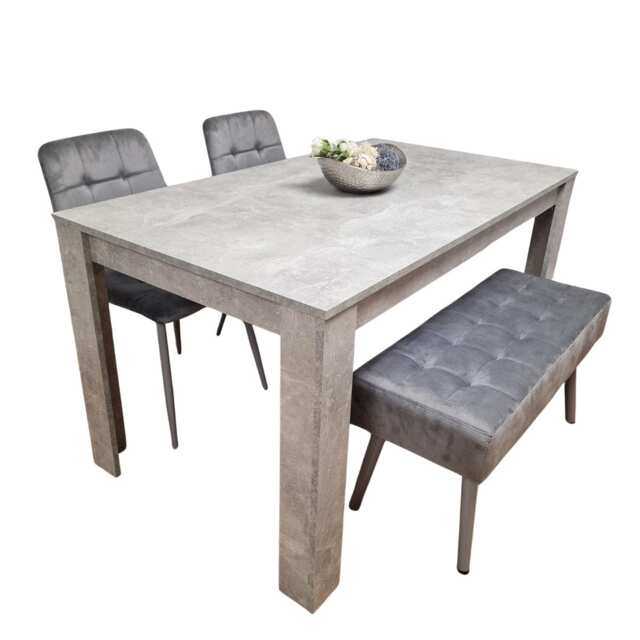 Grey Wooden Dining Table Set with 2 Chairs and 1 Bench Dining Kitchen Furniture