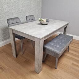 Grey Wooden Dining Table Set with 2 Chairs and 1 Bench Dining Kitchen Furniture