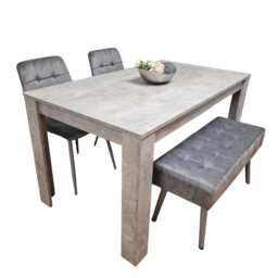 Grey Wooden Dining Table Set with 2 Chairs and 1 Bench Dining Kitchen Furniture