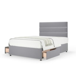 Signature Platinum 2000 Pocket Sprung Silver Plush Velvet 2 Drawer Divan Set And Milan Headboard Small Double