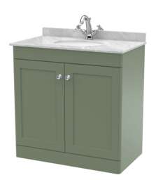 Balterley Swynnerton Traditional 2 Door Floor Standing Vanity Unit with Marble Basin, Satin Green, 800mm