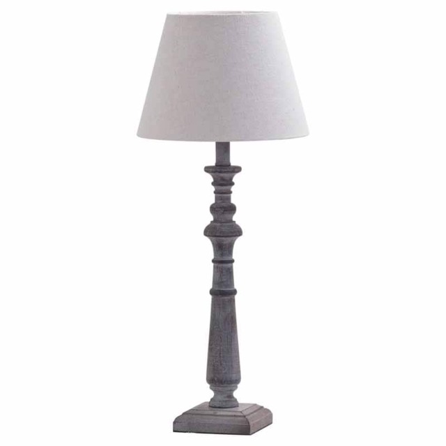 Incia Column Table Lamp - Fabric - Wood - L12 x W12 x H50 cm - Brown
