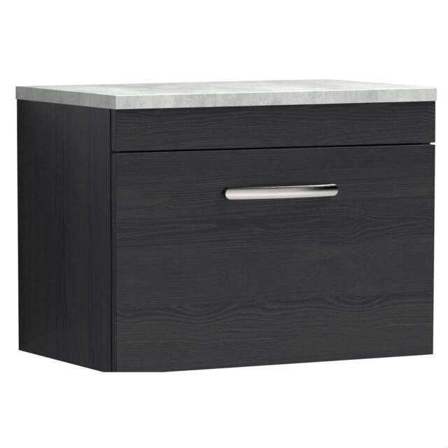 Balterley Millwich Contemporary 1 Drawer Wall Hung Vanity Unit with Laminate Black Galaxy Granite Worktop, Charcoal Black, 600mm