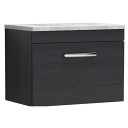 Balterley Millwich Contemporary 1 Drawer Wall Hung Vanity Unit with Laminate Black Galaxy Granite Worktop, Charcoal Black, 600mm