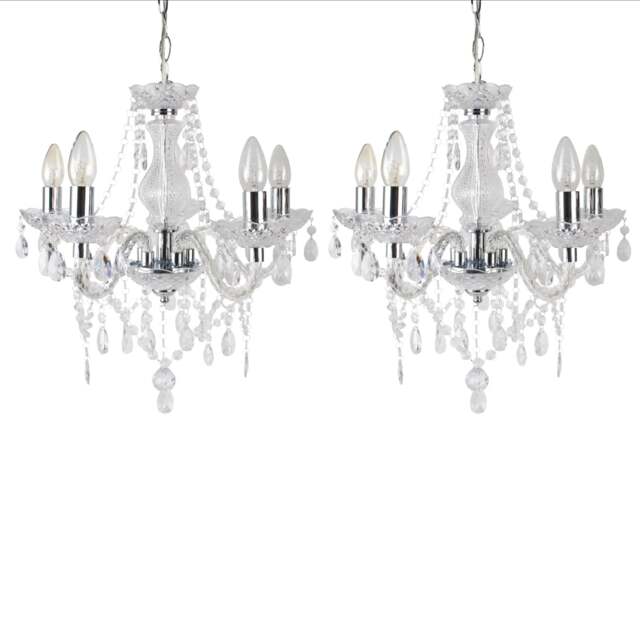 Set of 2 Clear and Chrome Marie Therese Style 5 x 40W Chandelier Clear Chrome 2