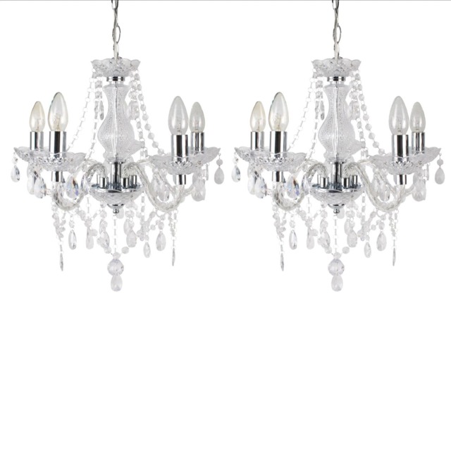 Set of 2 Clear and Chrome Marie Therese Style 5 x 40W Chandelier Clear Chrome 2