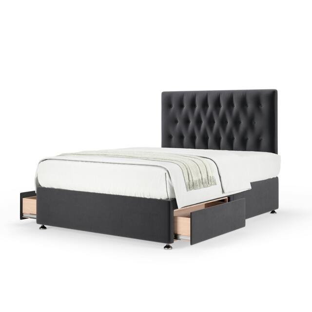 Memory Maestro Memory Foam Graphite Plush Velvet 2 Drawer Divan Set And Lona Headboard Single