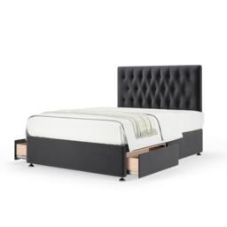 Memory Maestro Memory Foam Graphite Plush Velvet 2 Drawer Divan Set And Lona Headboard Single