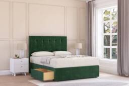 "Sloomy Highbury Emerald Plush Divan Bed With Mattress No Drawers With 54"" Floor Standing Headboard 6' Super King Green Emerald Super King 1"