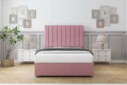 "Sloomy Kansas Pink Plush Divan Bed With Mattress 2 Drawers Same Side With 54"" Floor Standing Headboard 4'6 Double Pink Pink Double 1"