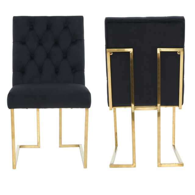 Set of 2 Siena Luxury Tufted Velvet Dining Chairs with Gold Frame & Legs - Modern Upholstered Accent Chair Grey Grey