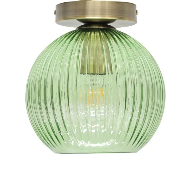 Betchley - Green Glass Globe Antique Brass Ceiling Light Fitting