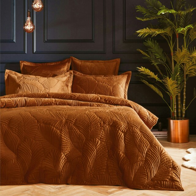 Paoletti Palmeria Quilted Velvet Super King Duvet Cover Set