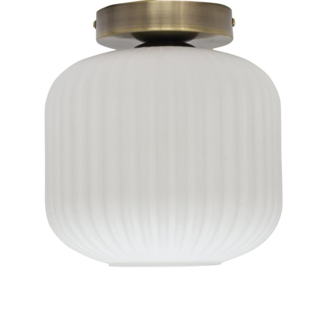 Bento - White Ribbed Glass Antique Brass Ceiling Light Fitting