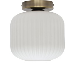 Bento - White Ribbed Glass Antique Brass Ceiling Light Fitting