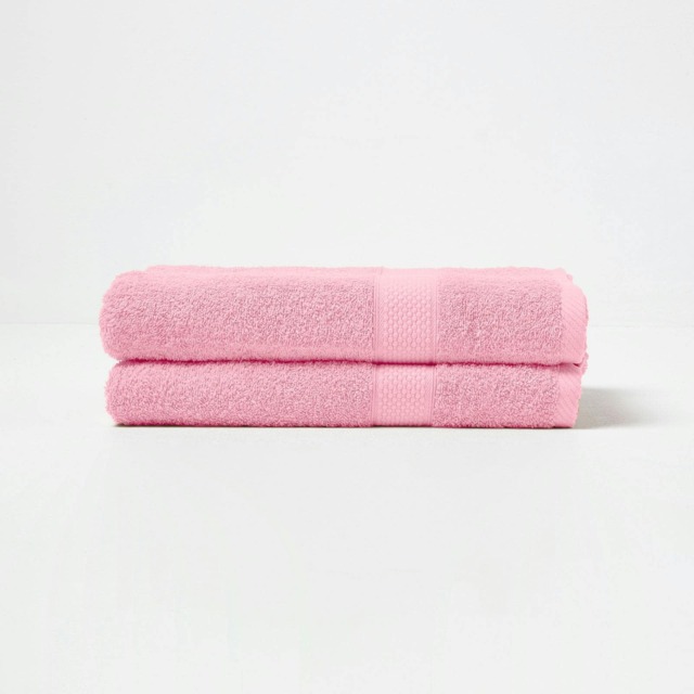 Homescapes Turkish Cotton Bath Towel Set of 2 - Pink Pink Bath towel 2