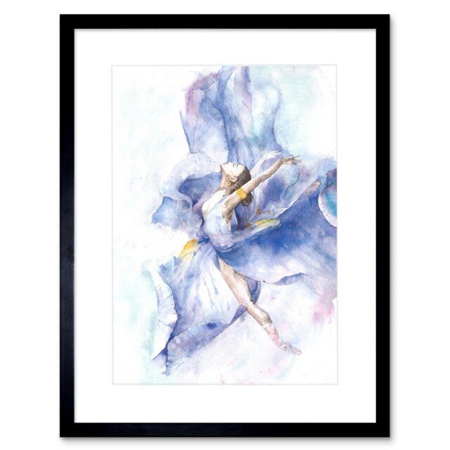 "Ballet Dancing Girl Ballerina Watercolour Painting 9x7"" Black Framed Wall Art Print"