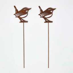 Homescapes Steel Eurasian Wren Garden Stake Decorations, Set of 2