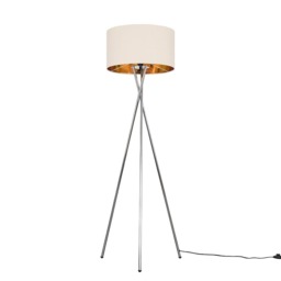 ValueLights Camden Chrome Tripod Floor Lamp Beige Gold Shade