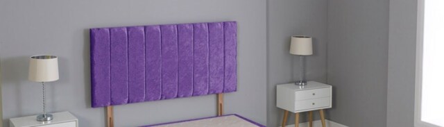 "Purple Crushed Velvet 9 Panel Headboard Purple 4FT Small Double 26""inch Headboard"