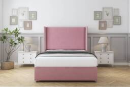 "Sloomy Devonshire Pink Plush Divan Bed With Mattress 2 Drawers Footend With 54"" Wingback Headboard 4'6 Double Pink Pink Double 1"