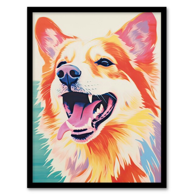 Collie Dog Bright Colourful Portrait Home Decor Black Framed Wall Art Print A4