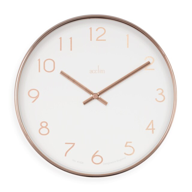 Acctim Elma Wall Clock Quartz Debossed Foil Numerals Copper Effect White 25cm